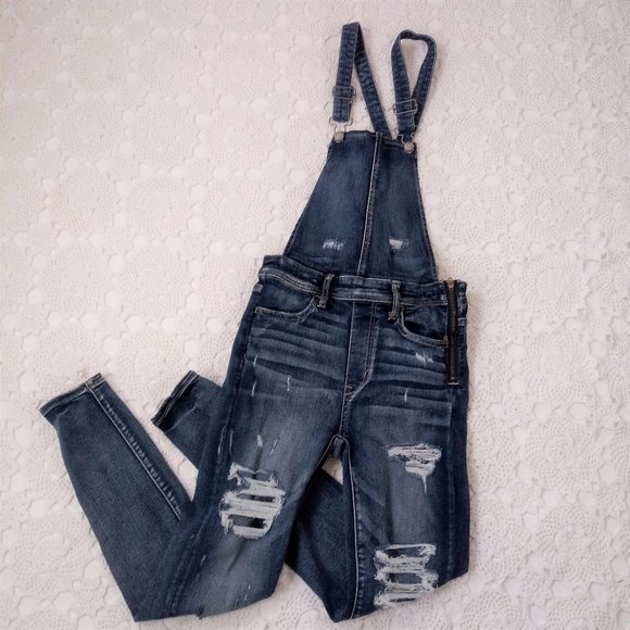 American Eagle Outfitters Pants - AEO 4 Jegging Overalls Dark Wash Distressed Skinny
